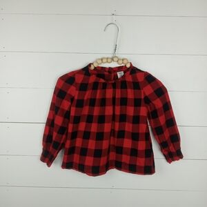 Baby Gap girls size 5T buffalo check smock sleeve ruffle blouse red and black